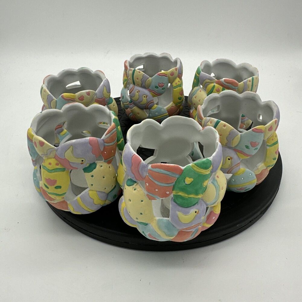 ABC Porcelain Easter Spring Candle Holder with Candles Set of 6 NEW Open Box